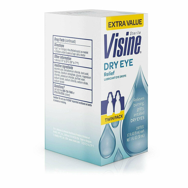 Visine Dry Eye Relief Lubricant Eye Drops with Glycerin to Moisturize and...