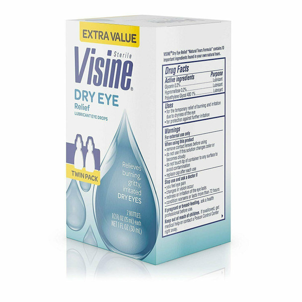 Visine Dry Eye Relief Lubricant Eye Drops with Glycerin to Moisturize and...