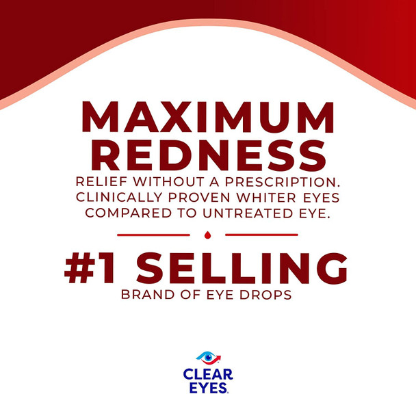 Clear Eyes Maximum Redness Eye Relief Eye Drops, 0.5 Fl Oz, Pack of 3