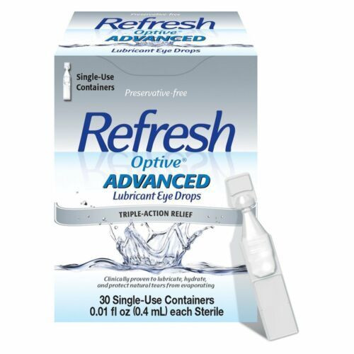 Refresh Optive Advanced Lubricant Eye Drops Triple Action Relief 30 Ct Pack of 2