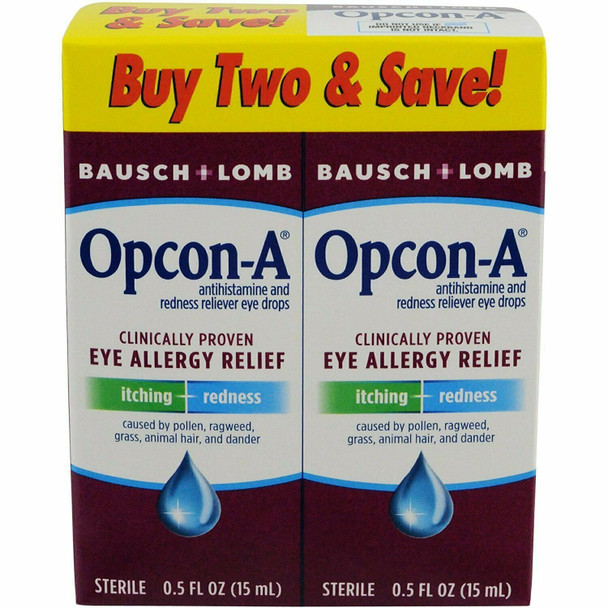 Bausch & Lomb Opcon-A Eye Allergy Relief Drops Itching & Redness 0.5 oz 2 Count