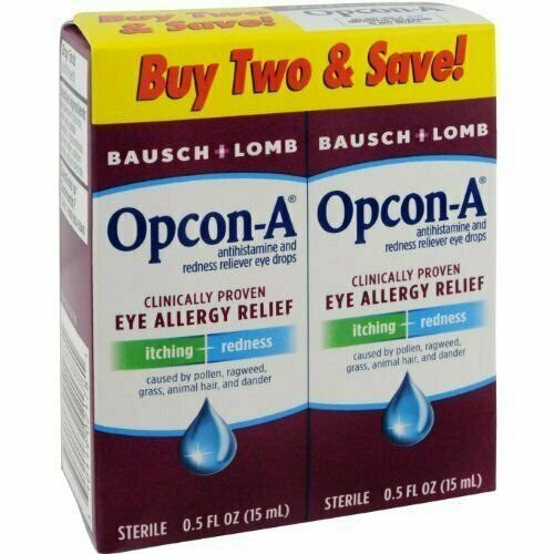 Bausch & Lomb Opcon-A Eye Allergy Relief Drops Itching & Redness 0.5 oz 2 Count