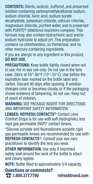 Refresh Contacts Contact Lens Comfort Drops For Dry Eyes Moisture Rich 0.4 Ounce