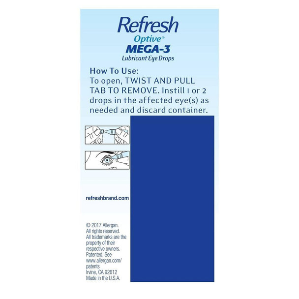 Refresh Optive MEGA-3 Lubricant Eye Drops Preservative-Free Artificial Tears, 0.01 fl oz (0.4 mL), 30 Single-Use Containers