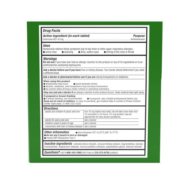 Zyrtec 24 Hour Allergy Relief Tablets, Antihistamine Indoor & Outdoor Anti Allergy Medicine + Cetirizine HCl, Relief from Runny Nose, Sneezing, & Itchy Eyes, Single Packs, 14 x 1 ct Packets