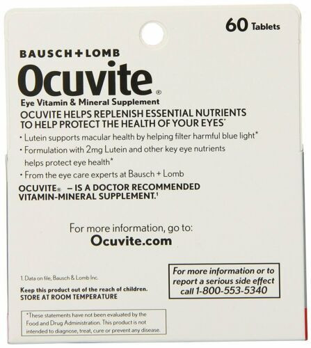 Bausch + Lomb Ocuvite Eye Vitamin & Mineral Supplement Tablets 60 ct Pack of 2