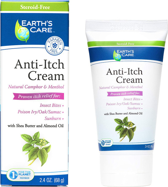 Earth's Care Anti Itch Cream - Steroid Free - Soothes Sunburns, Dry and Itchy Skin, and Minor Skin Irritation 2.4 OZ