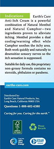 Earth's Care Anti Itch Cream - Steroid Free - Soothes Sunburns, Dry and Itchy Skin, and Minor Skin Irritation 2.4 OZ
