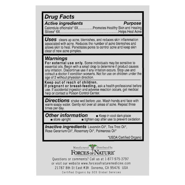 Forces of Nature Natural, Organic Acne Skin Care Treatment, Non GMO, No Harmful Chemicals, Cruelty Free - Acne & Pimple Control, Clear & Balance Skin Tone, 0.14 Fl Oz
