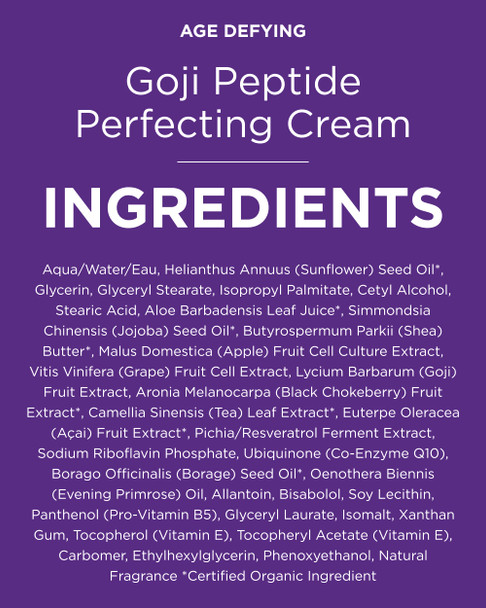 Andalou Naturals Goji Peptide Perfecting Cream - Age Defying Face Moisturizer with Resveratrol, CoQ10 - Supports Skin Collagen and Elastin, Improves Appearance of Wrinkles & Signs of Aging - 1.7 fl oz