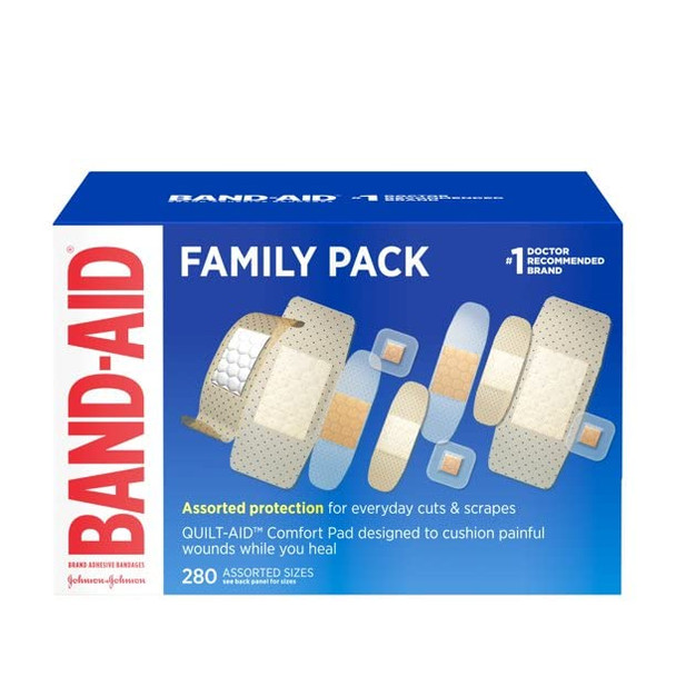 BAND-AID Brand Adhesive Bandages Family Variety Pack, Sheer & Clear Flexible Sterile Individually Wrapped Strips & Spots, First Aid Wound Care for Minor Cuts, Scrapes, Burns, 5 Sizes, 280 ct