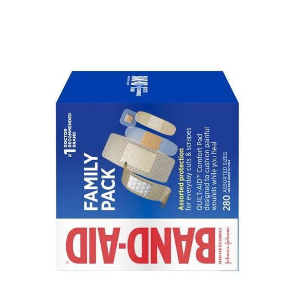 BAND-AID Brand Adhesive Bandages Family Variety Pack, Sheer & Clear Flexible Sterile Individually Wrapped Strips & Spots, First Aid Wound Care for Minor Cuts, Scrapes, Burns, 5 Sizes, 280 ct