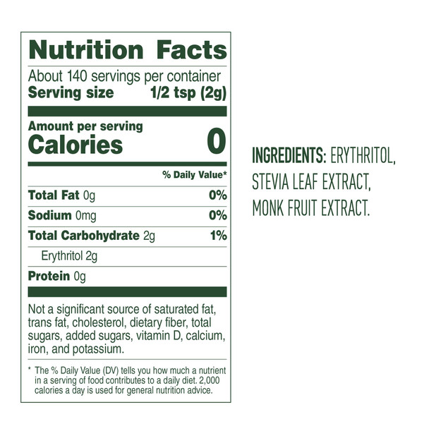 Whole Earth Stevia and Monk Fruit Plant-Based Sweetener, 9.8 Ounce Jar