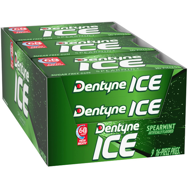 Dentyne Ice Spearmint Sugar-Free Chewing Gum, 9 Packs of 16 Pieces (144 Total Pieces)