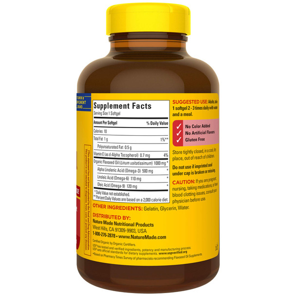 Flaxseed Oil 1000 mg Softgels, 180 Count for Heart Health