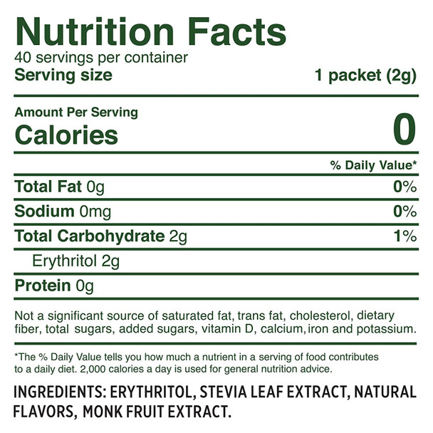Whole Earth Sweetener Co. NATURE SWEET Stevia & Monk Fruit Sweetener, Erythritol Sweetener, Stevia Packets, Sugar Substitute, Natural Sweetener, 40-Count