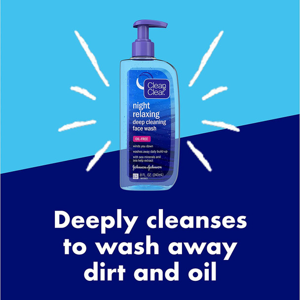 Clean & Clear Night Relaxing Oil-Free Deep Cleaning Face Wash with Deep Sea Minerals & Sea Kelp Extract, For All Skin Types, 8 fl. oz