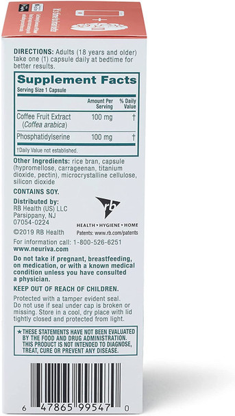 NEURIVA Original Brain Supplement for Memory, Focus & Concentration + Learning & Accuracy with Clinically Tested Nootropics Phosphatidylserine and Neurofactor, Caffeine Free, 30ct Capsules