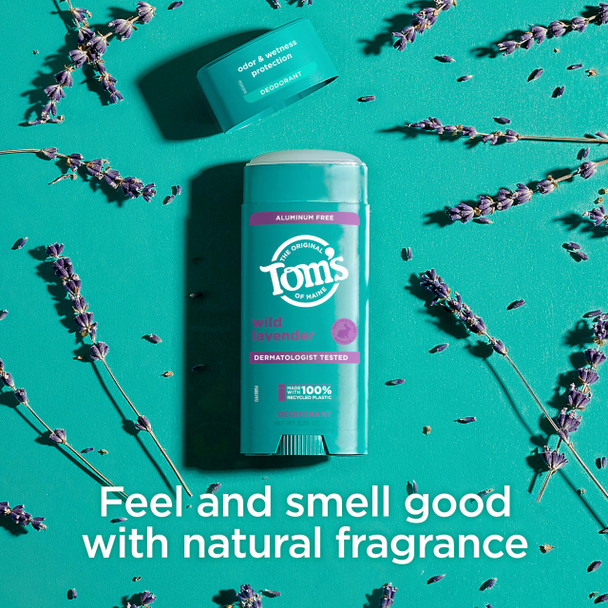 Toms of Maine Wild Lavender Aluminum Free Natural Deodorant For Women & Men | Goes on Clear | Odor & Wetness Protection | Naturally Derived and Moisture-Locking Ingredients | 3.25 oz
