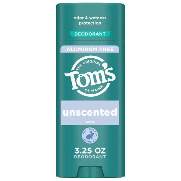 Toms of Maine Unscented Aluminum Free Natural Deodorant For Women & Men | Goes on Clear | Odor & Wetness Protection | Naturally Derived and Moisture-Locking Ingredients | 3.25 oz