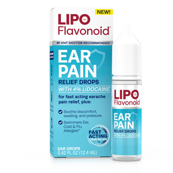 Lipo-Flavonoid Fast-Acting Ear Ache Pain Relief, 4% Lidocaine Maximum-Strength for Swimmer's Ear, Cold & Flu, Allergies, Safe for Adults & Children, Relieves Ear Pain, Swelling, & Water-Clogged Ears