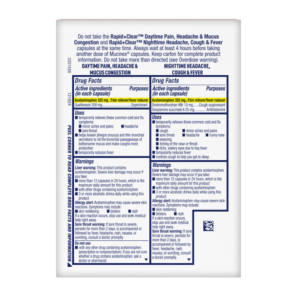 Mucinex Rapid Clear Maximum Strength Day & Night Cold and Flu Medicine for Adults, Over-The-Counter Medication for Headache Relief, Mucus Congestion, & Cough, Rapid Release Liquid Gels, 24 Count