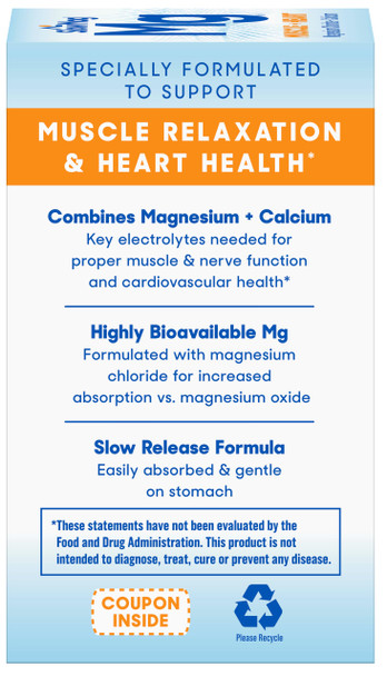 SlowMag Muscle + Heart Magnesium Chloride with Calcium Supplement to Support Muscle Relaxation, Occasional Muscle Cramping & Heart Health, High Absorption, 120 Count