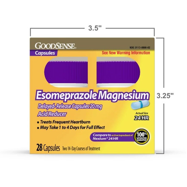 GoodSense Esomeprazole Magnesium Delayed Release Capsules 20 mg, Acid Reducer, Treats Heartburn, 28 Count