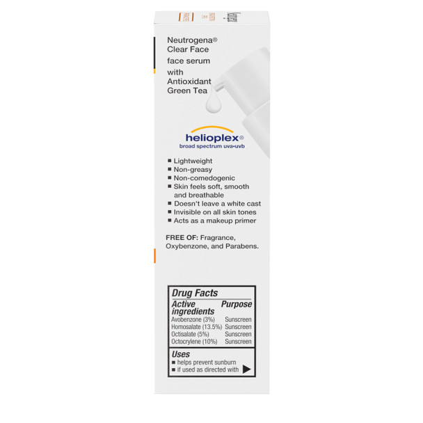 Neutrogena Clear Face Serum Sunscreen with Green Tea, Broad Spectrum SPF 60, Non-Comedogenic Face Sunscreen for Lightweight UVA/UVB Protection, Oxybenzone- & Fragrance-Free, 1.7 fl. oz