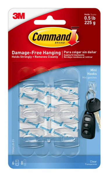 Command Mini Light Clips, Damage Free Hanging Light Clips with Adhesive Strips, No Tools Mini Wall Hooks for Hanging Decorations in Living Spaces, Six Clear Wall Hooks and Eight Strips