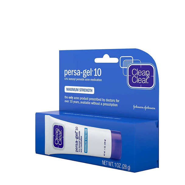 Clean & Clear Persa-Gel 10 Acne Medication Spot Treatment with Maximum Strength 10% Benzoyl Peroxide, Pimple Cream & Acne Gel Medicine for Face Acne with Benzoyl Peroxide Medication, 1 oz
