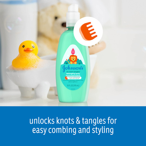 Johnson's No More Tangles Toddler & Kids Detangling Spray to Unlock Knots in Hair, Hypoallergenic & Paraben-Free, No More Tears Tear-Free Formula for Wet or Dry Hair, 10 fl. oz