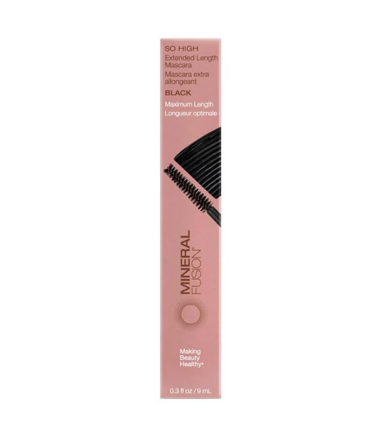 Mineral Fusion So High Extended Length Mascara (Black) - Lengthening Formula For Look of Long, Lush Lashes - Hypoallergenic With Kaolin Clay for Long Wear - No Smudge or Clumps