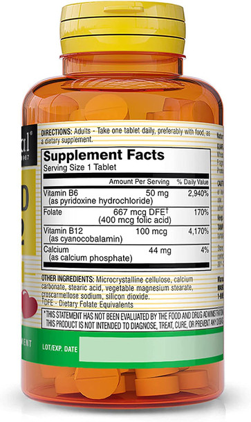 MASON NATURAL Folic Acid with B,6 & B,12, 90 Day Supply, Supports Normal Heart Health and Metabolic Function