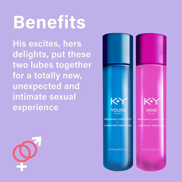 K-Y Yours + Mine Couples Lubricant, Adult Toy Friendly Personal Lubricant & Intimate Gel for Couples, Men, Women, Sex Lube, Clear, 2 x 1.5 Fl Oz, 2 count (Pack of 2)