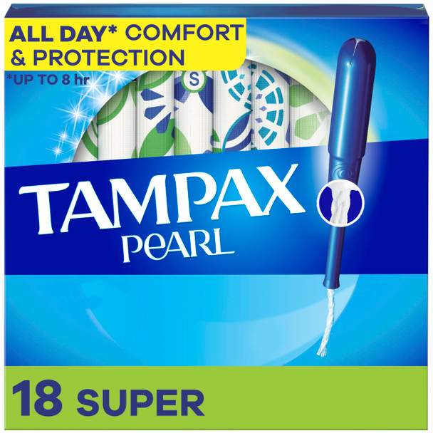 Tampax Pearl Tampons Super Absorbency, With Leakguard Braid, Unscented, 18 Count