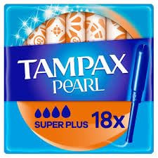Tampax Pearl Tampons Super Plus Absorbency with LeakGuard Braid, Unscented, 18 Count
