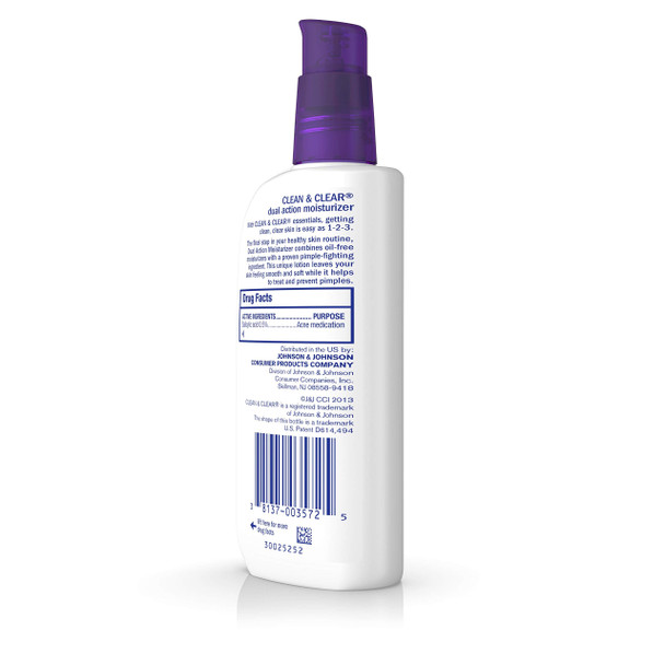 Clean & Clear Essentials Dual Action Facial Moisturizer with Salicylic Acid Acne Medication to Treat Acne and Prevent Pimples, Oil Free Face Moisturizer Cream for Acne-Prone Skin, 4 oz
