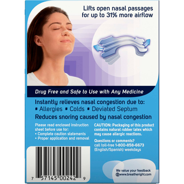 Breathe Right Nasal Strips for Sensitive Skin, Large, Clear, 30 Strips
