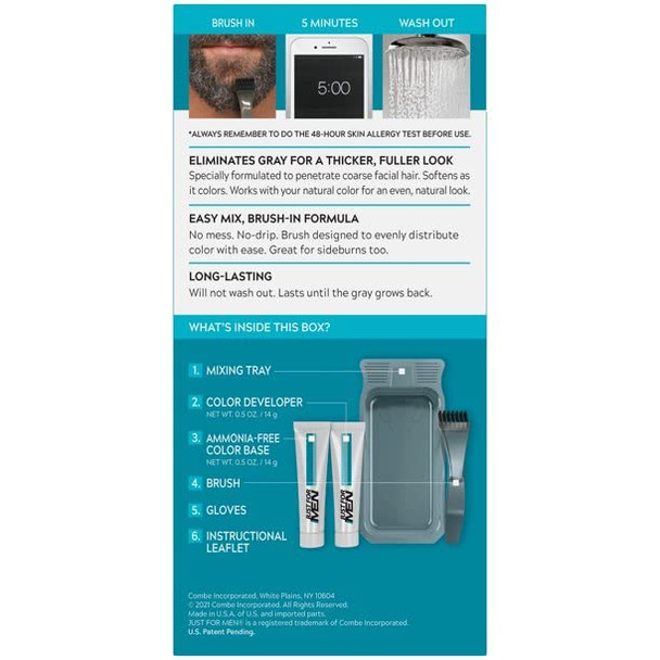Just For Men Moustache & Beard M45 - Dark Brown Black Dye, Eliminates Grey For a Thicker & Fuller Look With An Applicator Brush Included  M45