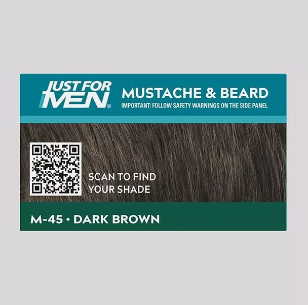 Just For Men Mustache & Beard, Beard Coloring for Gray Hair with Brush Included - Color: Dark Brown, M-45