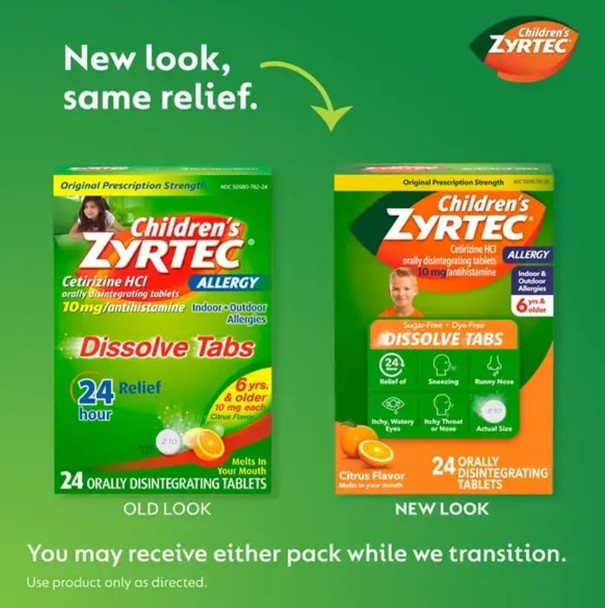 Zyrtec Children's 24 Hour Dissolving Allergy Relief Tablets with 10 mg Cetirizine Hydrochloride Antihista-Mine, Dissolvable Allergy Medicine for Kids Ages 6 Years+, Citrus Flavor, 12 ct