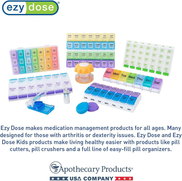 EZY DOSE Push Button (7-Day) Pill Case, Medicine Planner, Daily Vitamin Organizer, 2 Times a Day AM/PM, X-Large Compartments, Arthritis Friendly, Easy to use, Clear Lids, Purple and Blue, BPA Free