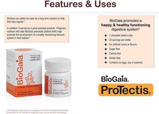 BioGaia Protectis Kids | Probiotic for Ages 3+ | Eases Occasional Digestive Issues & Promotes Regularity | Allergen, Dairy, Soy & Gluten Free | Backed by 30 Years of Research | 30 Day Supply