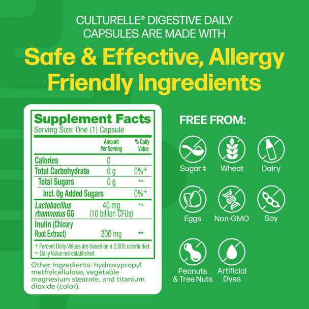 Culturelle Daily Probiotic Capsules For Men & Women, Most Clinically Studied Probiotic Strain, Digestive & Gut Health, Supports Occasional Diarrhea, Gas & Bloating, 1 Month Supply, 30 CT