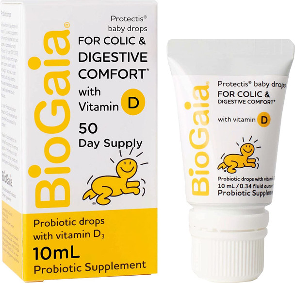 BioGaia Protectis Baby Probiotic Drops | Colic & Gas Relief + Vitamin D | Safe for Newborns | Ease Crying, Fussing, Colic, Gas, Spit-ups & Constipation | No Dairy, Soy & Gluten | 50 Day Supply | 10mL