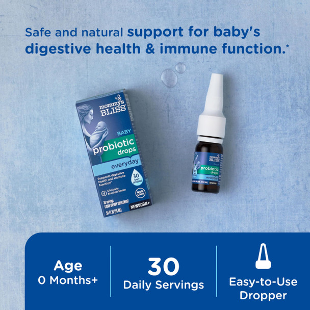 Mommy's Bliss Baby Probiotic Drops, Infant Probiotics, Supports Digestive Health & Immune Function*, Newborns & Up, 0.34 Fl Oz (30 Servings)