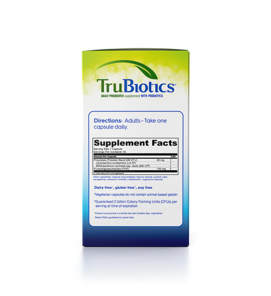 TruBiotics Probiotics for Digestive & Immune Health, Supports Regularity & Helps Relieve Abdominal Discomfort, Gas & Bloating, 2 Clinically Studied Probiotic Strains, Plus Prebiotics, 30 Capsules