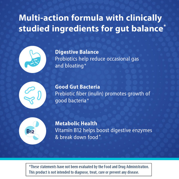 Florastor Prebiotic and Probiotic Gummies, Digestive and Metabolic Support Probiotic Blend for Multi-Action Digestive Health Care, with Vitamin B12, 56 Gummies