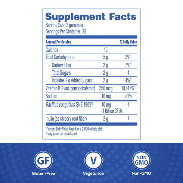 Florastor Prebiotic and Probiotic Gummies, Digestive and Metabolic Support Probiotic Blend for Multi-Action Digestive Health Care, with Vitamin B12, 56 Gummies